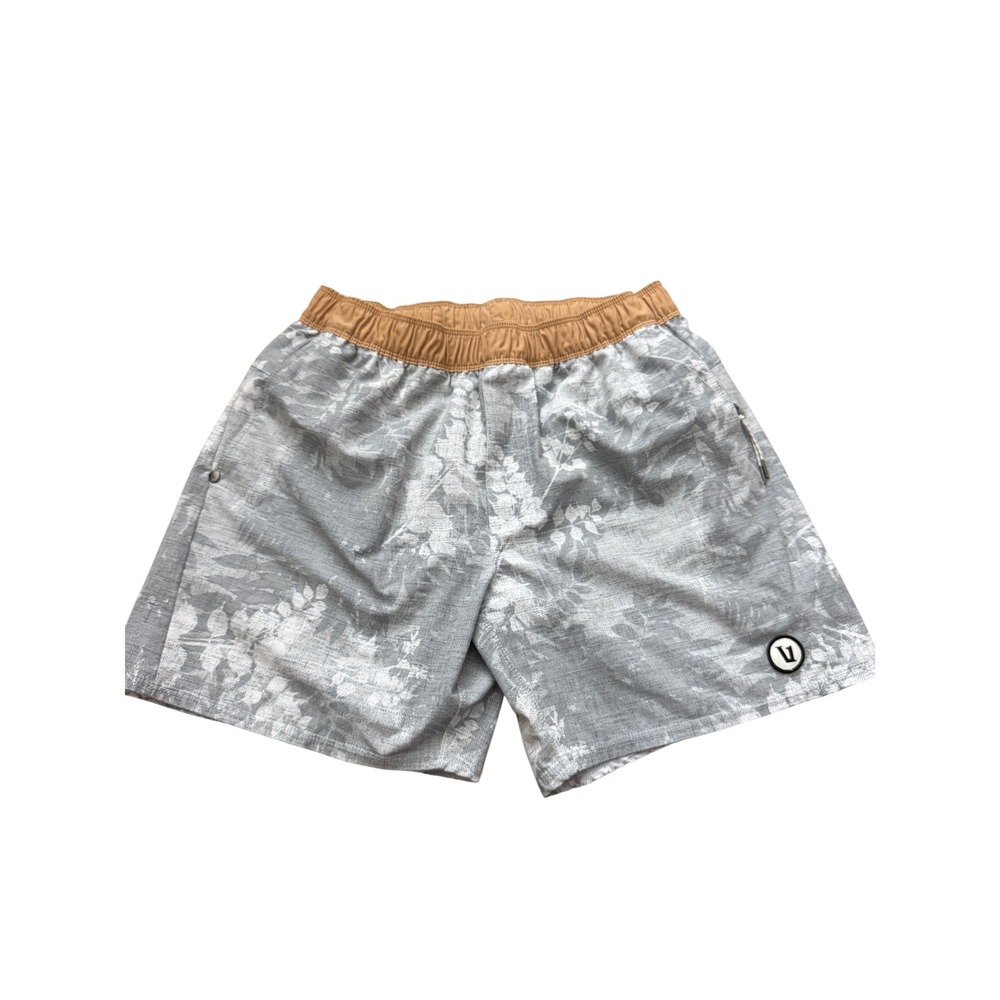 Vuori Womens Grey Floral Performance Shorts Tan Waistband Size Small SKU60
